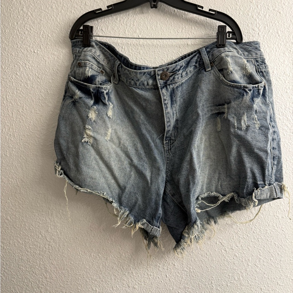 Ashley Stewart Blue Distressed Jean Shorts